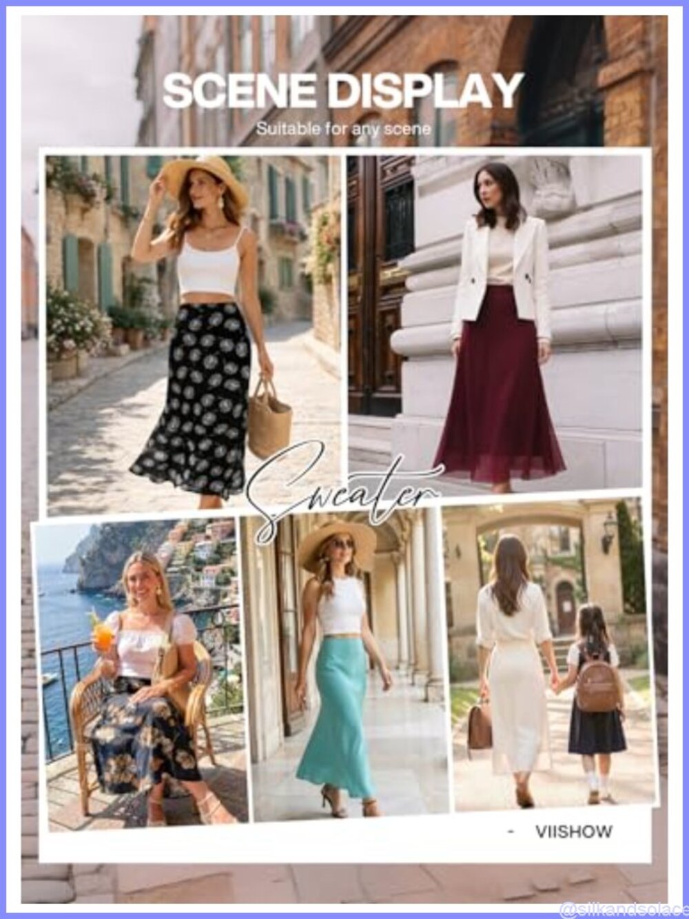 Chiffon Maxi Skirt High Waist A-Line Flowy Midi Skirt with Lining Business - Picture 3 of 5
